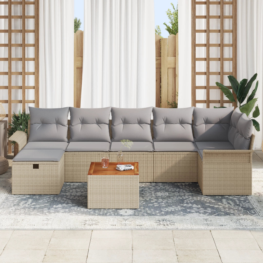 Set Divano da Giardino a 8 Pezzi con Cuscini Beige in Rattan Plastificato