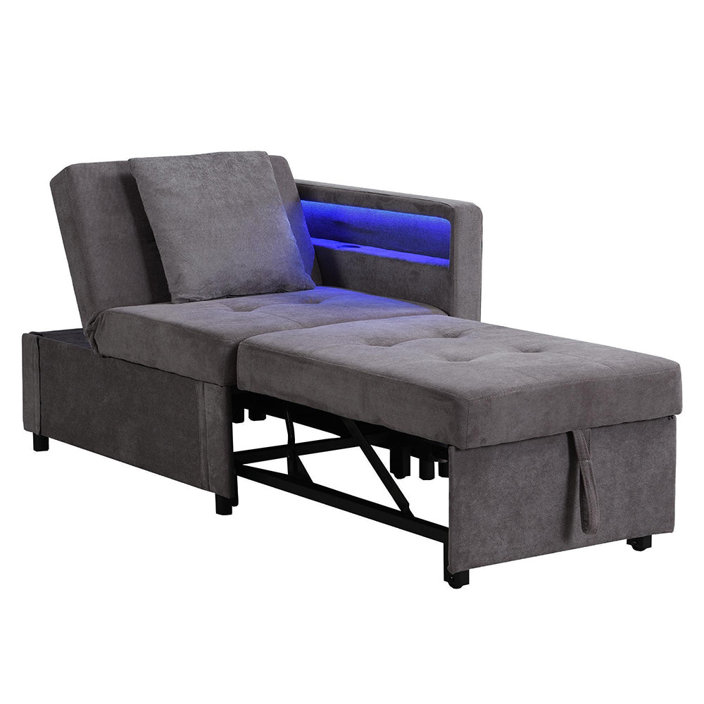 Divano letto 3 in 1 multifunzione - Xylo - tessuto lino, schienale regolabile, braccioli con LED e USB/Type-C