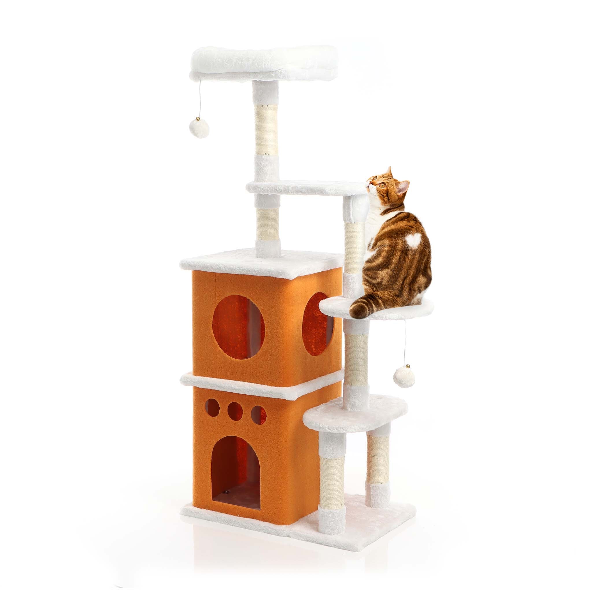 Fudajo Albero tiragraffi per gatti 125cm bianco/marrone con sisal e cuccette