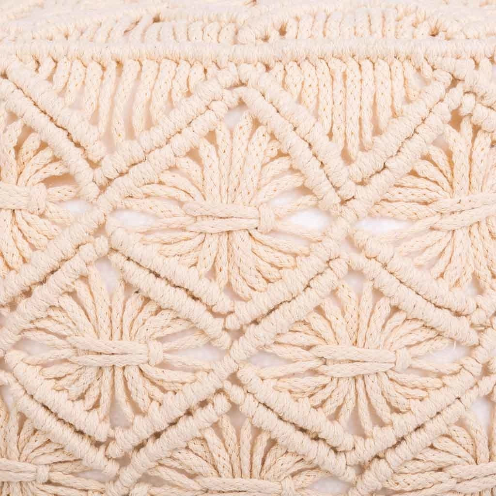 Puf in cotone intrecciato panna 45x45x40h