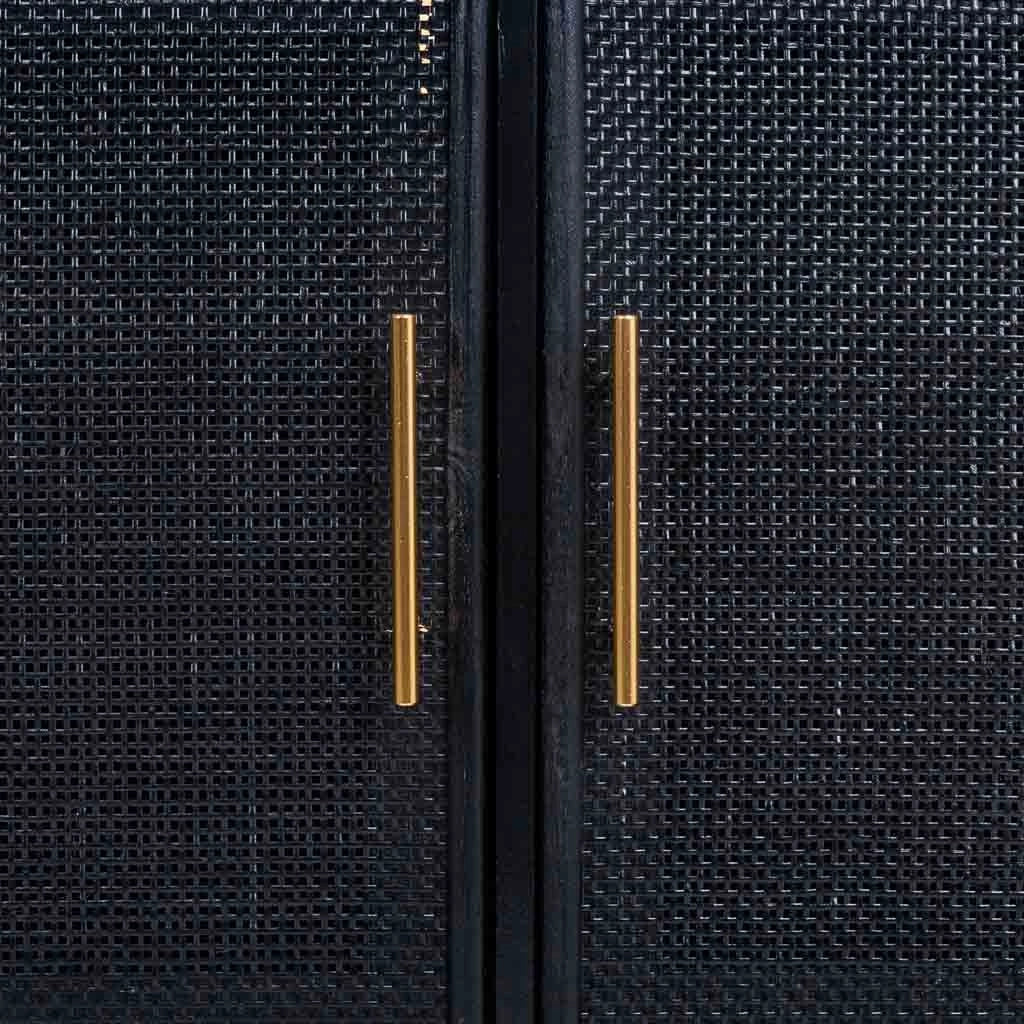 Credenza in legno laccato nero e griglia 120x41,5x71h