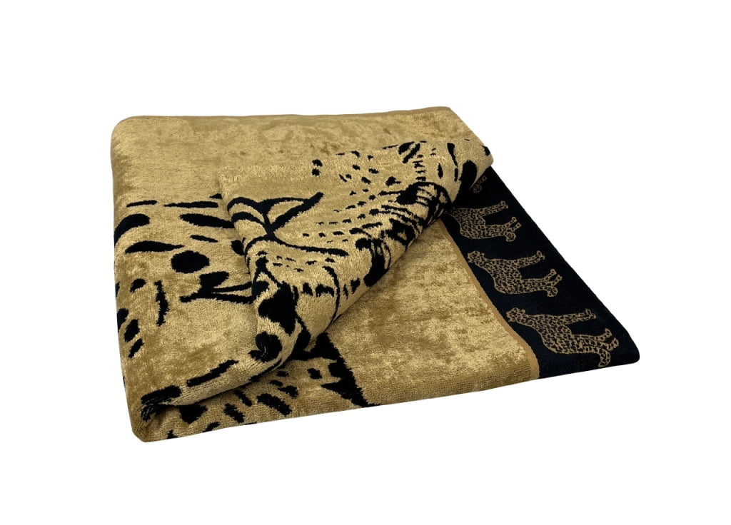 Telo Mare Jacquard Spugna Asciugamano Spiaggia Disegno Pantera - Telo Mare - Oro