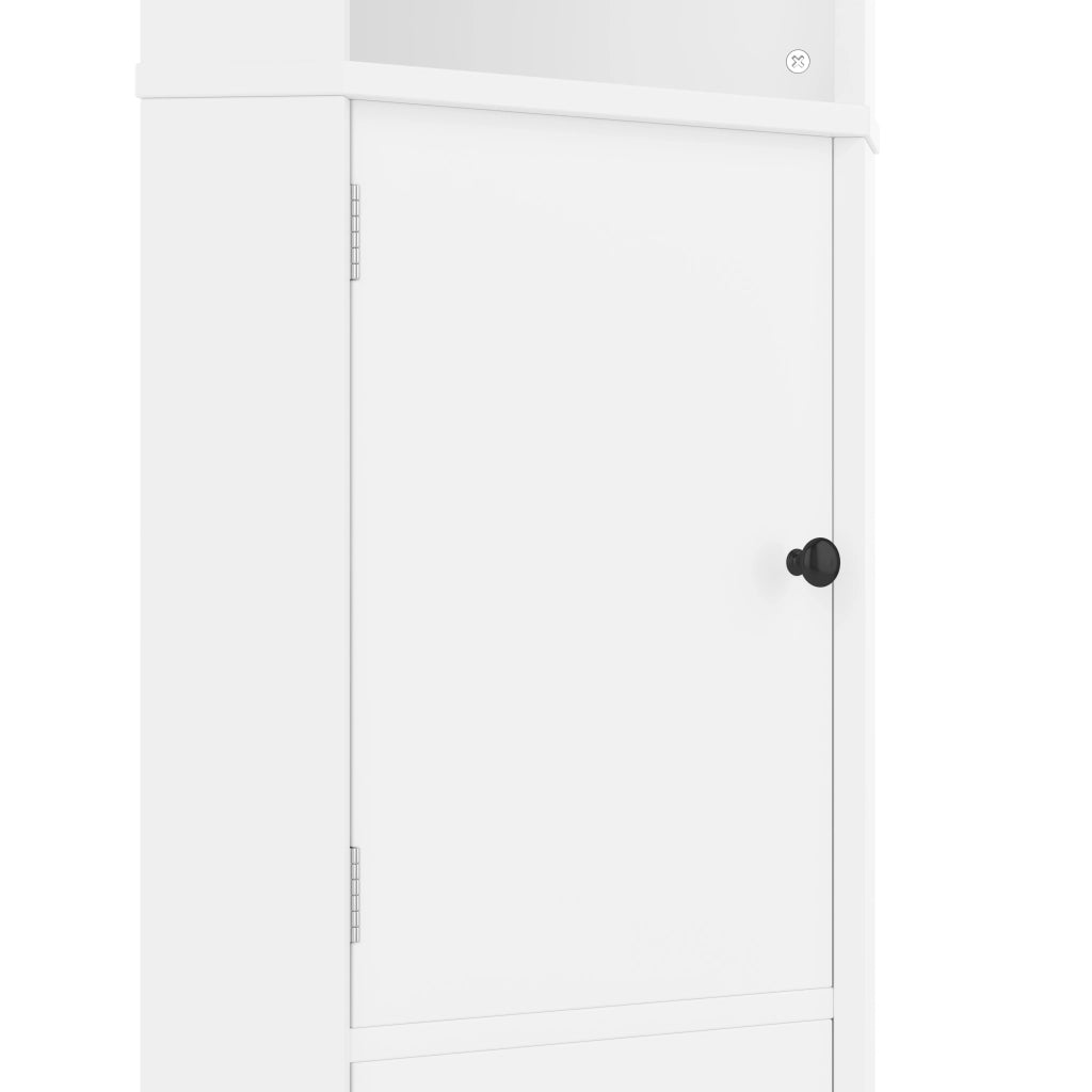 Mobile bagno angolare triangolare in MDF con finitura laccata, 2 ante, 2 ripiani aperti e divisori regolabili, bianco