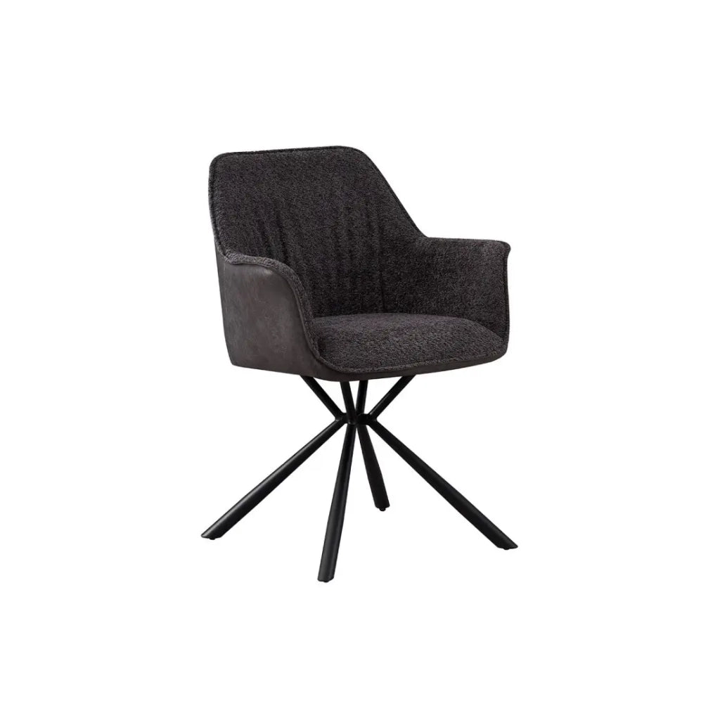 Sedia LUCIA – Bouclé Grigio & Schienale in PU Grigio chiaro – H82.5 × L62 × P63 cm – Stile design