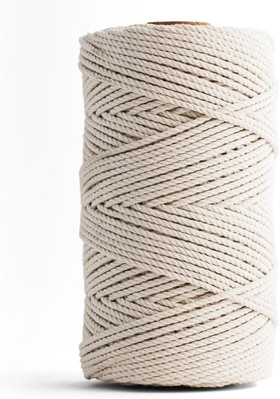 Tessuto a doppia torsione macramé (3mm 120M) - 100% tessuto di cotone riciclato - Tessuto macramé naturale per artigianato.
