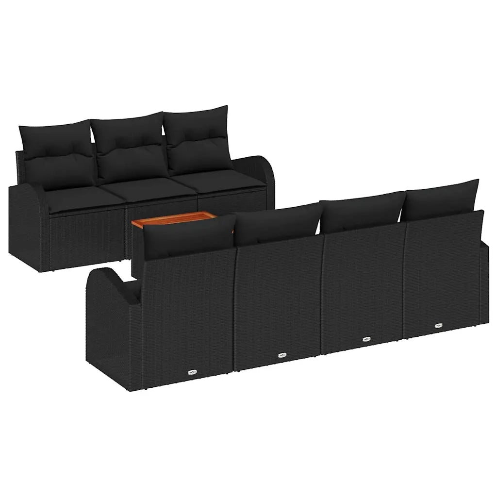 Set Divano da Giardino con archiviazione 8 pcs Nero polyrattan