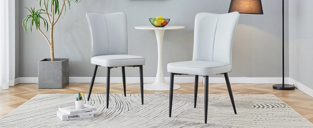 Set 2 Sedie da Pranzo Moderne ¨C MINIMAL ¨C Seduta Imbottita Similpelle Grigio Chiaro, Gambe in Metallo Nero