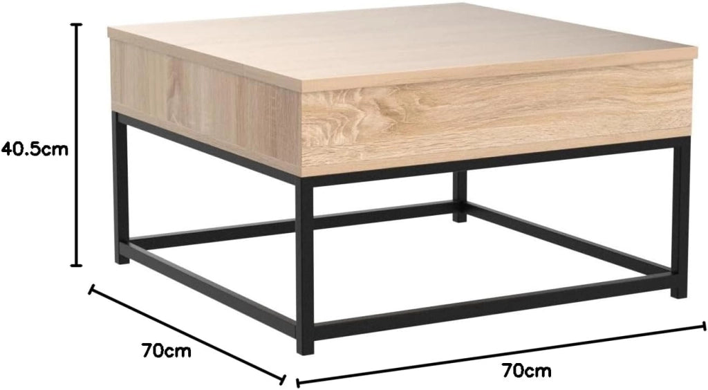 Tavolino quadrato con piano sollevabile DETROIT design industriale