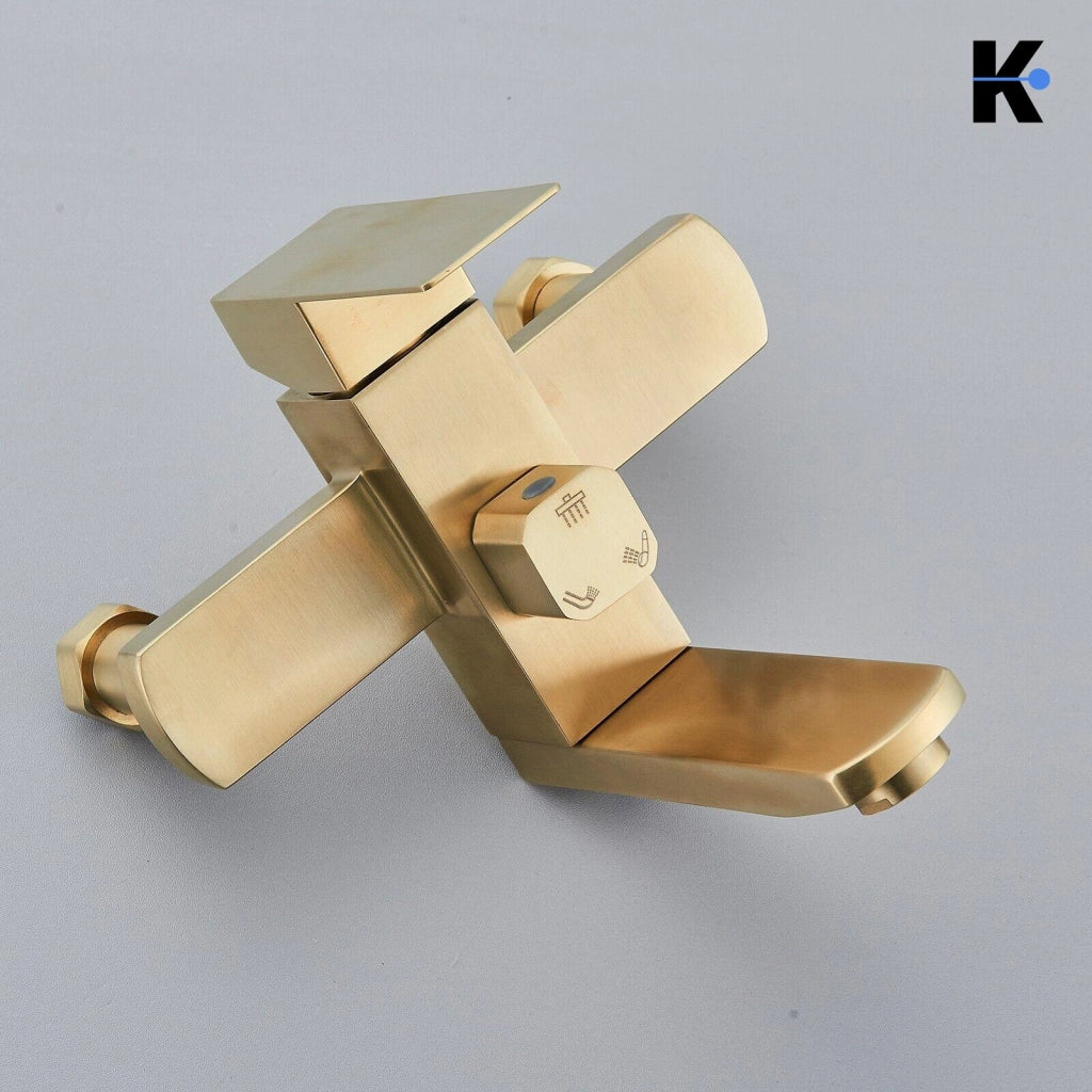 LANA | Set doccia premium oro lucido acciaio inox | Miscelatore doccia di design sistema doccia | Miscelatore doccia completo di doccetta