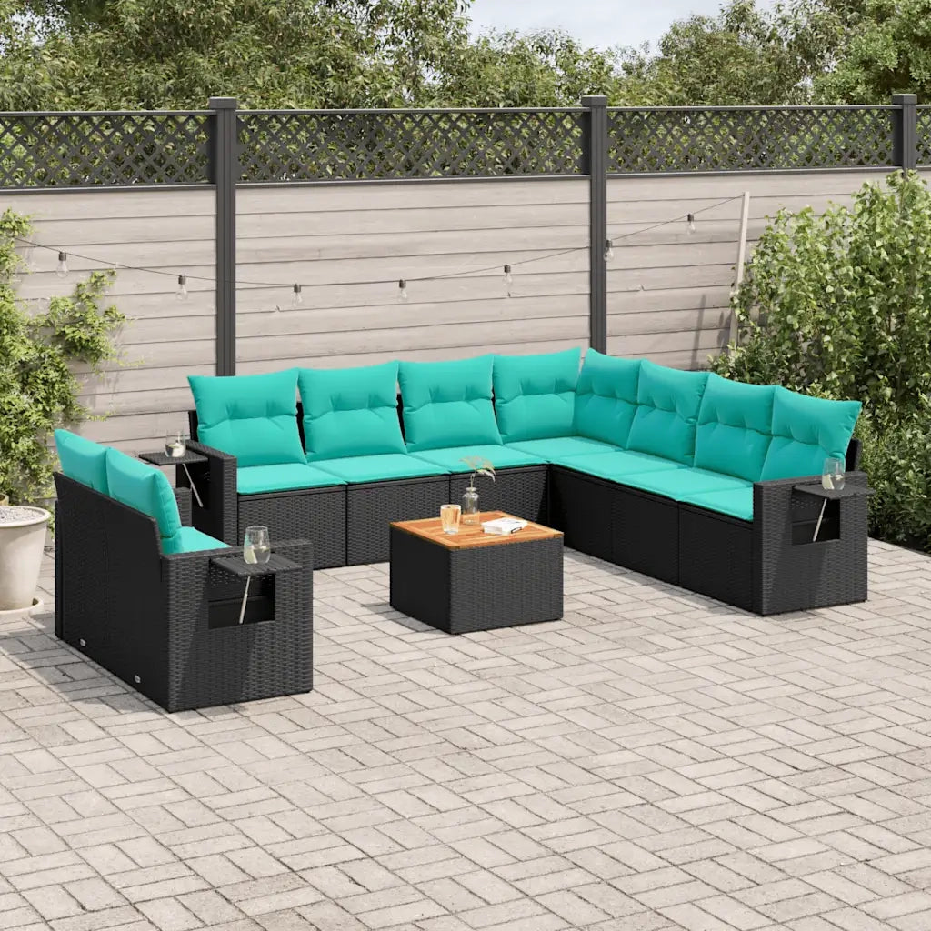 Set Divani da Giardino 10 pz con Cuscini Nero in Polyrattan 3224629