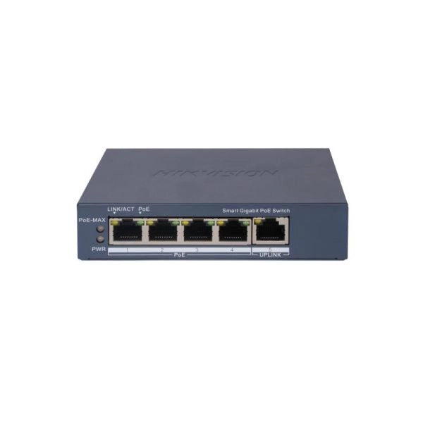 Hikvision switch l2, smart managed, 4 gigabit rj45 poe ports, 1 gigabit rj45 port, 802.3af/at, poe p - DS-3E1505P-EI