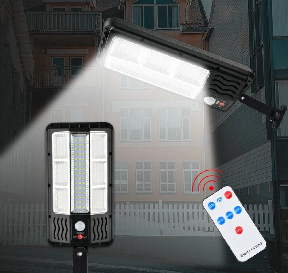 Faro lampione stradale pannello solare con sensore telecomando 117 LED SMD TA146