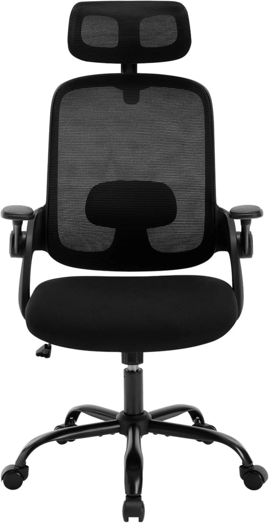 Sedia Ufficio Ergonomica con Poggiatesta e Braccioli Regolabili, Supporto Lombare, Poltrona Scrivania Girevole in Rete Traspirante Funzione Dondolo, Nero