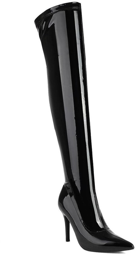 Laarzen Sexy Puntige Basso in Larghezza - Altezza Caviglia 10 cm - Altezza Tacco 51 cm - Pelle Verniciata - Design Elegante - Stivali di Alta Caviglia