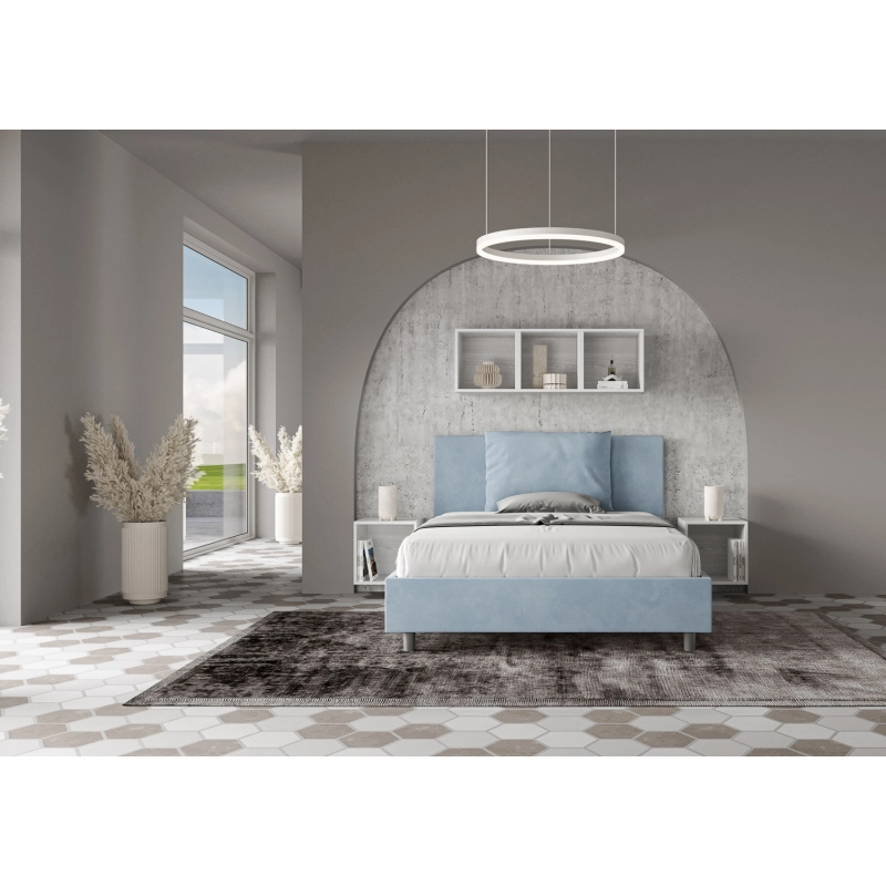 Letto imbottito Matrimoniale francese 140x200 cm Antea - Senza rete,Microfibra,Azzurro