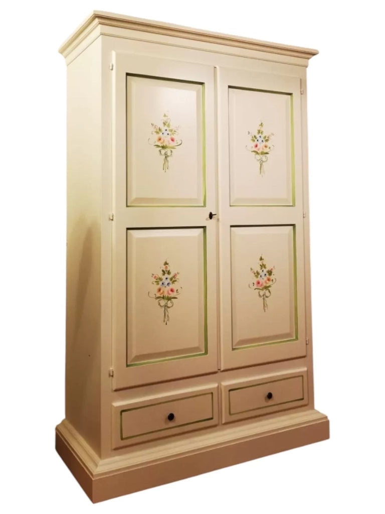 Armadio 2 porte legno shabby avorio decorato filo verde 125x61x200 - Mobili 2G