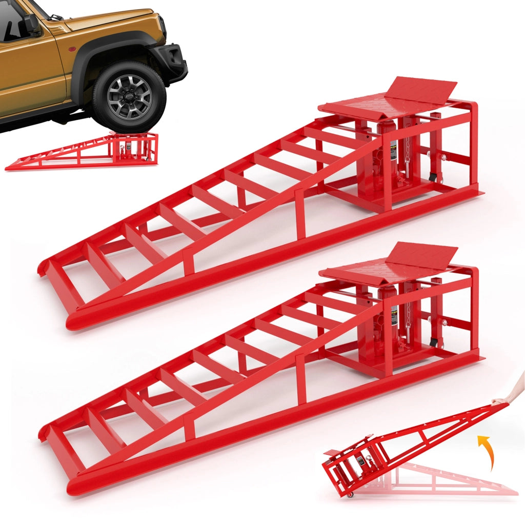 Set 2 Rampe di Sollevamento Idrauliche con Ruote 5T ¨C MINIMAL ¨C Altezza 23¨C36 cm, Rosse