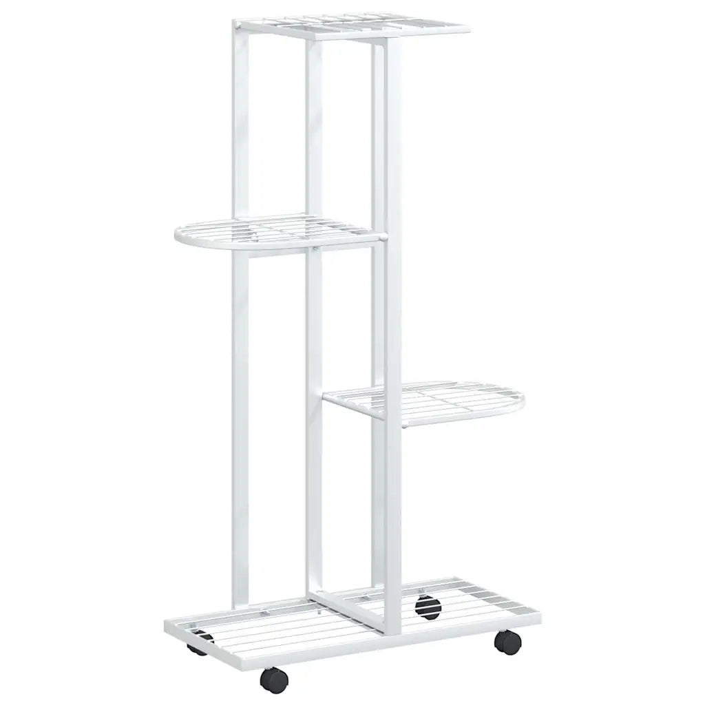 Fioriera | Cassetta per fiori | Vaso a 4 Piani con Ruote 44x23x80 cm Ferro Bianco