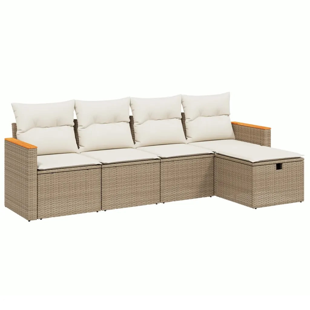 Set Divano da Giardino 5 pz con Cuscini Beige in Polyrattan 3265286