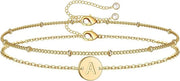 Bracciale a doppia catena in oro 18K con lettere personalizzate - Bracciale religioso per donna in oro - Idea regalo lussuosa