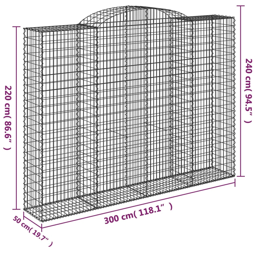 Set di 4 gabbioni ad arco per recinzione gabbia o muro di contenimento 300 x 50 x 220/240 cm ferro zincato argento 02_0041470