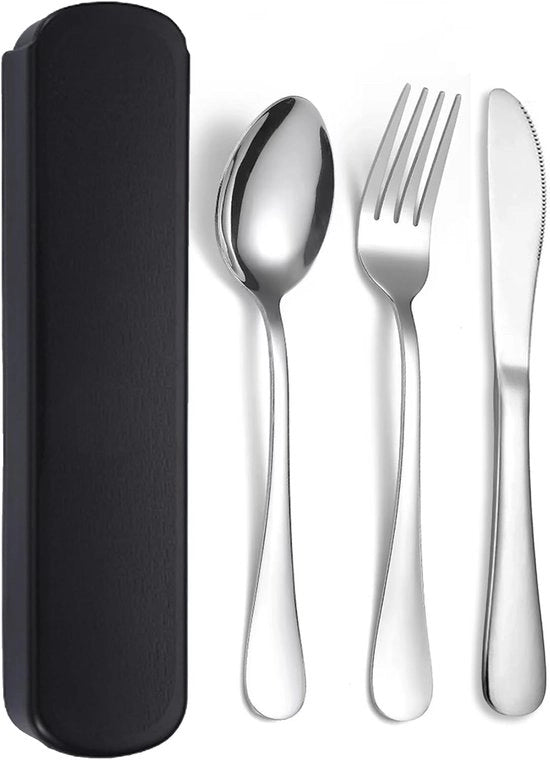 Set di cucina per campeggio, 3 pezzi di posate in acciaio inossidabile, set di posate per picnic, resistente al lavastoviglie, adatto per picnic, viaggi, scuola, ufficio (nero).