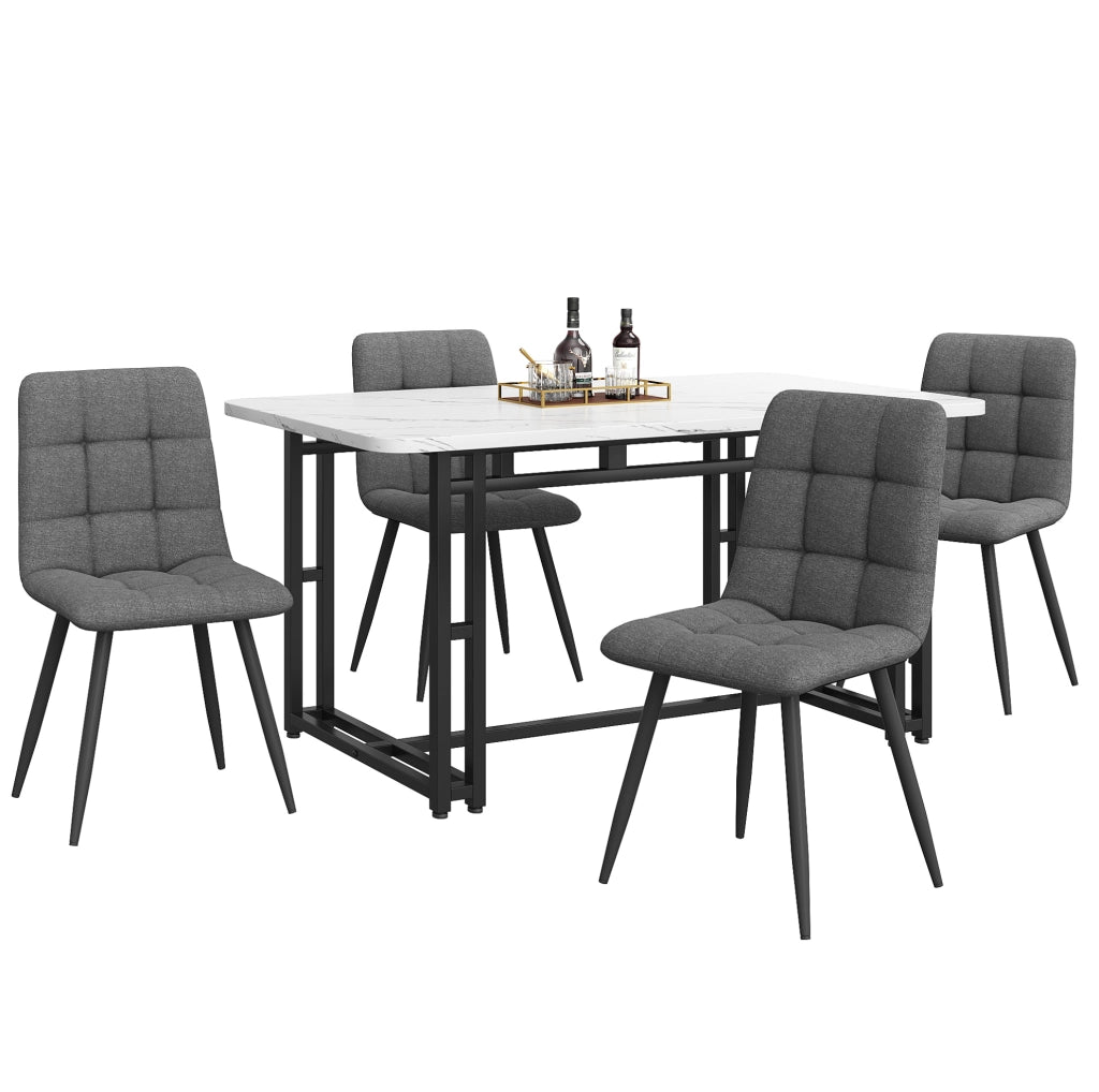 Set tavolo da pranzo 140x80 cm; con 4 sedie; design moderno; MDF e lino grigio