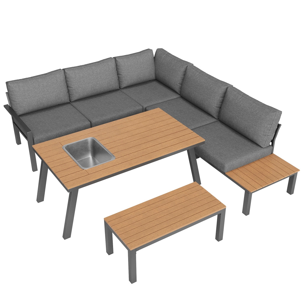 Set salotto giardino 6-7 persone: sedute + set pranzo; ferro zincato; tavolo secchiello ghiaccio; resistente