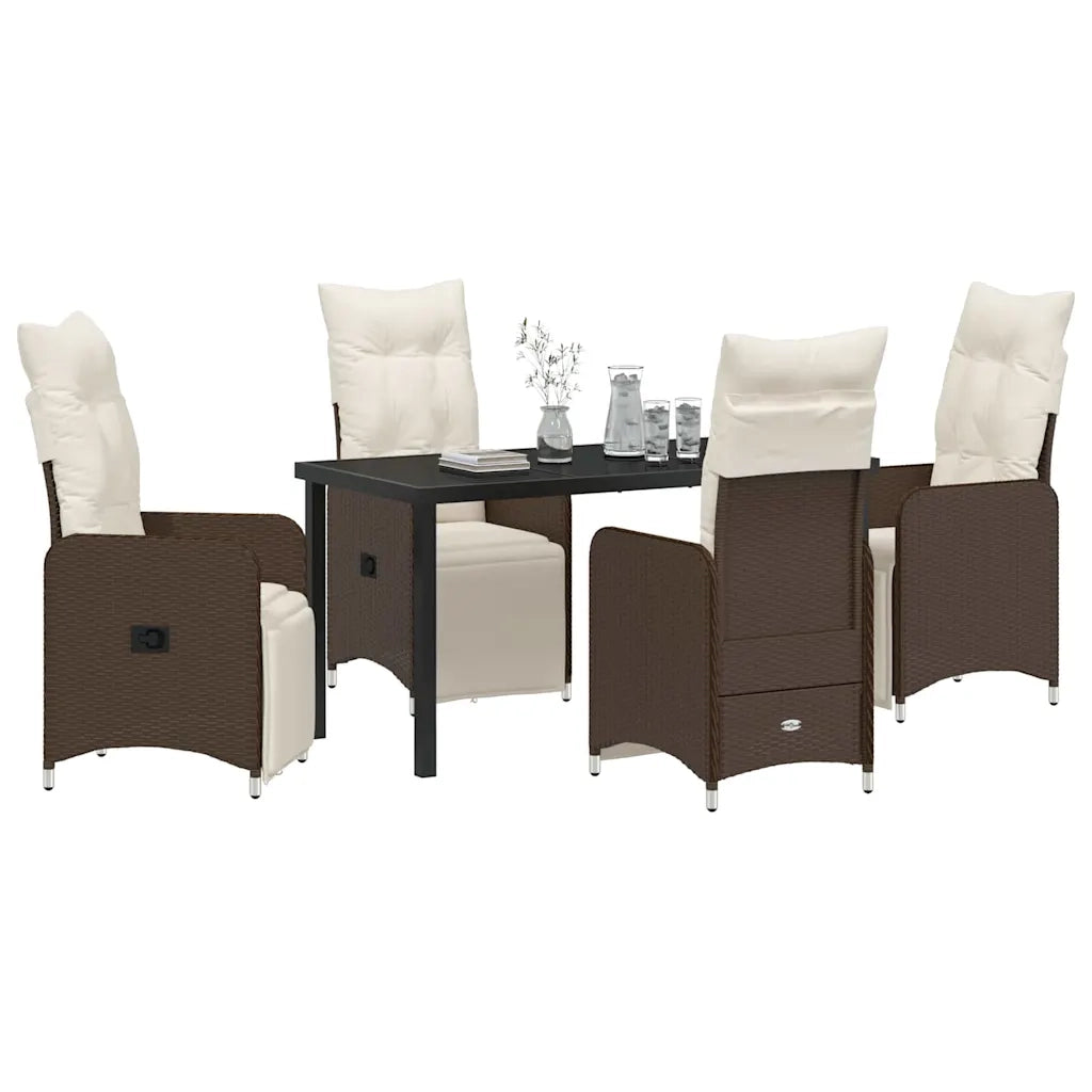Set da Pranzo per Giardino con cuscino 5 pcs Marrone polyrattan