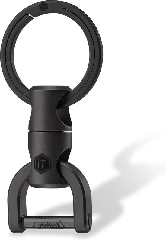 Sostegno chiavi con anello D organizzatore girevole in titanio PVD Nero - Unico modello - KM13