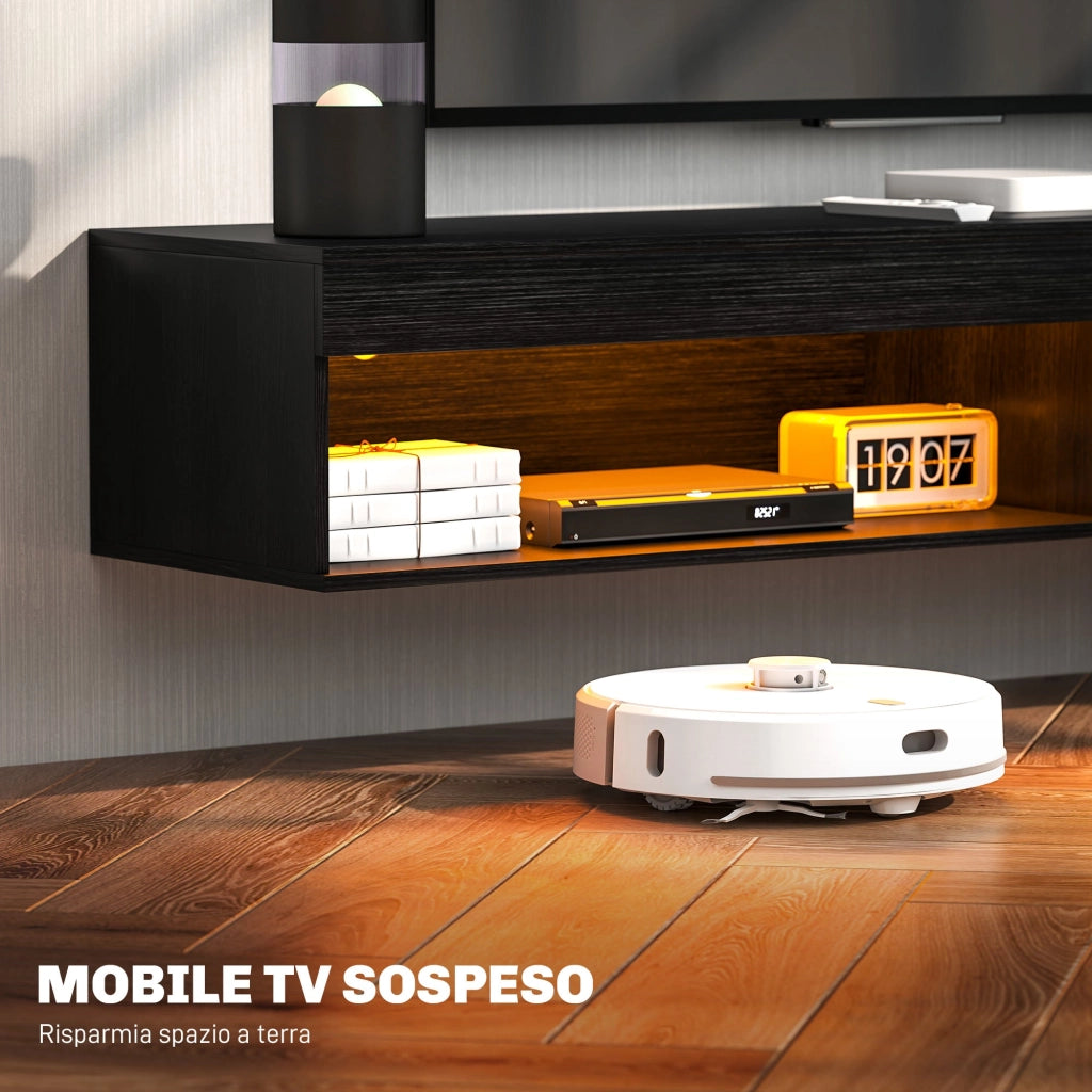 Mobile TV fino 75" Sospeso con Luci LED 16 Colori e Telecomando 180x40x30 cm Nero