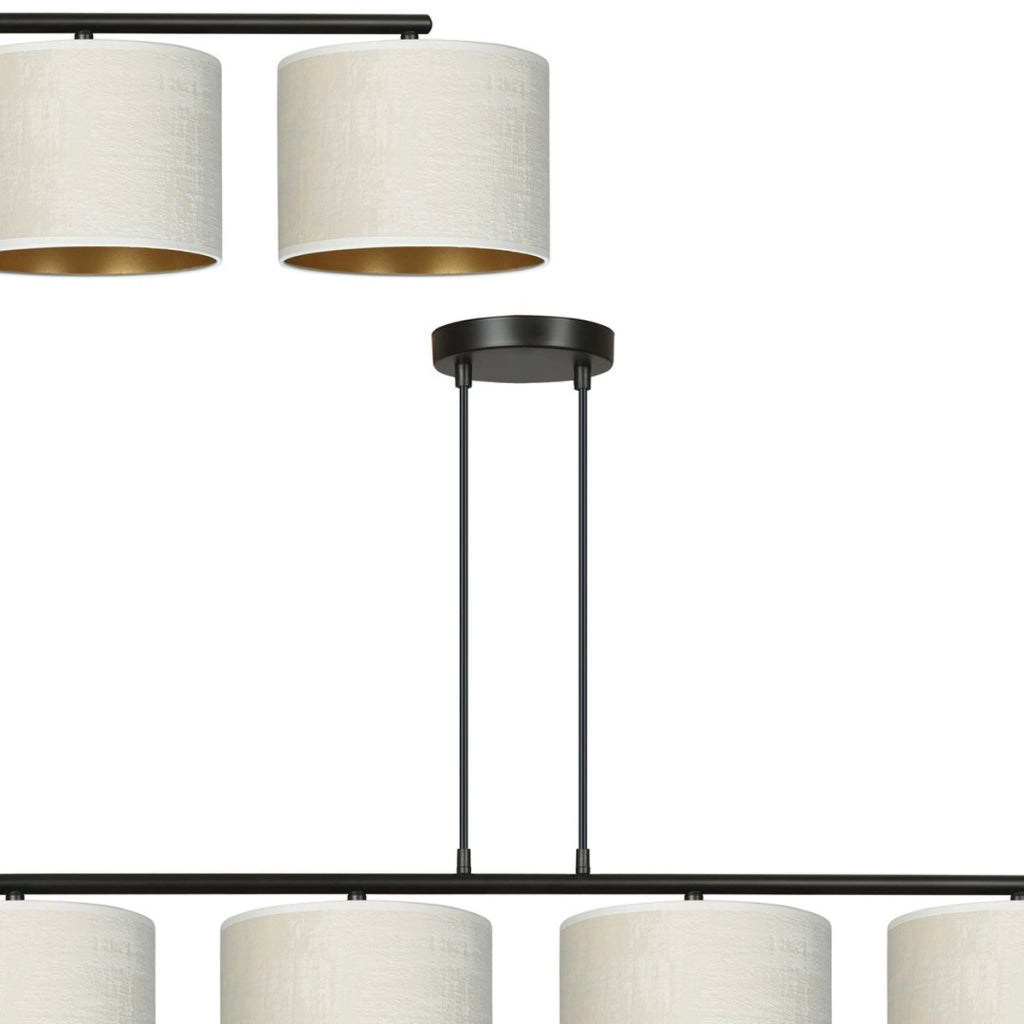Lampada a sospensione Hilde in acciaio nero e tessuto bianco