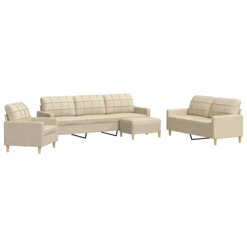 Set di Divani 4 pz con Poggiapiedi Crema in Tessuto