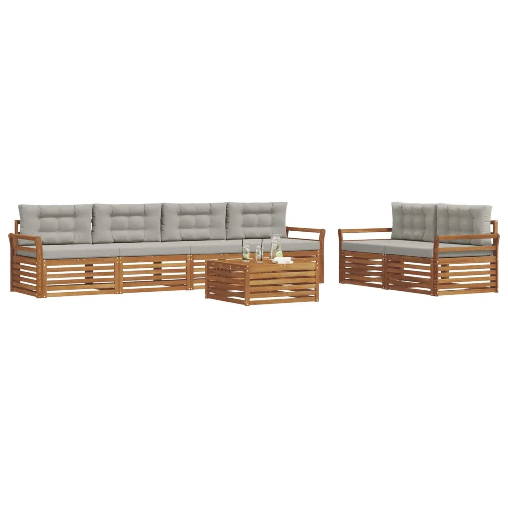 Set di divani da esterno 7 pcs Grigio Naturale e Chiaro