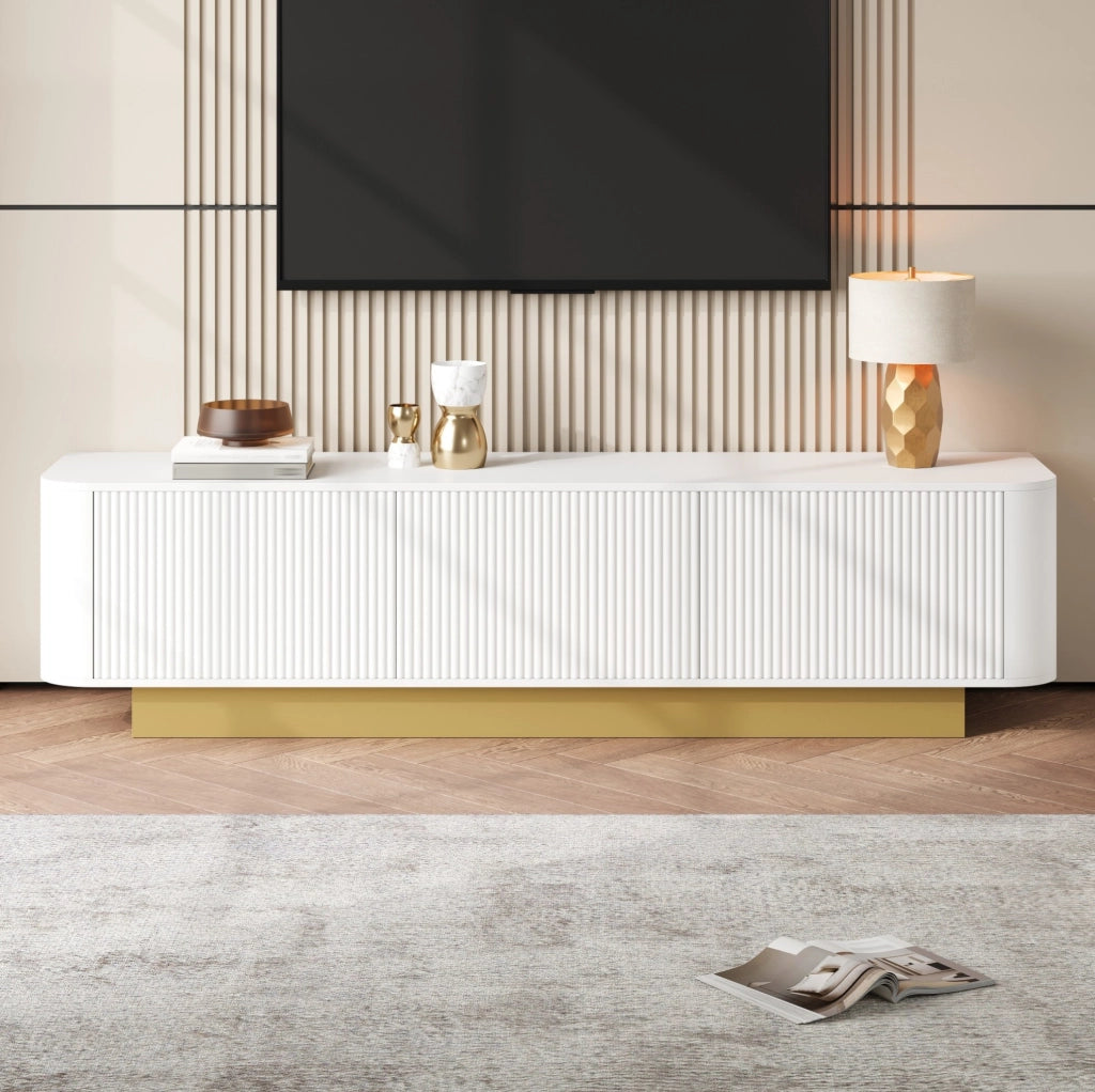 Mobile TV basso 170x40;5x47 cm con 3 ante; ripiano regolabile e passacavi; MDF e truciolare bianco