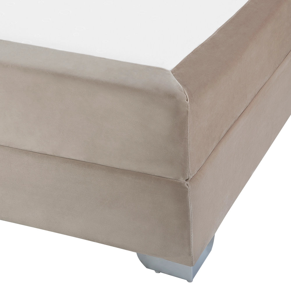 Letto Beige Velluto 160 x 200 cm Imbottito Struttura con Poggiatesta e Materasso
