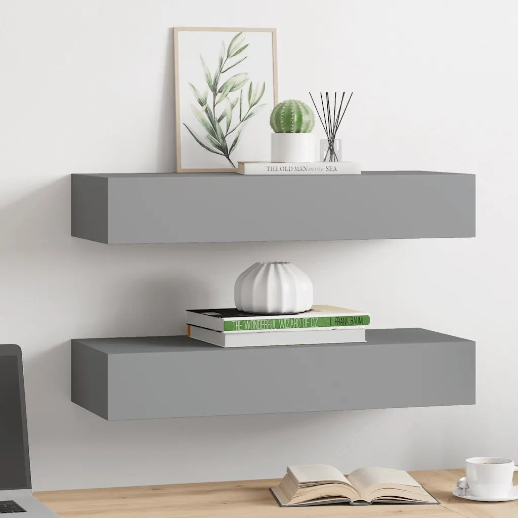 2 pz Scaffali con Cassetti da Parete | Mensola sospesa Grigi 60x23,5x10 cm MDF