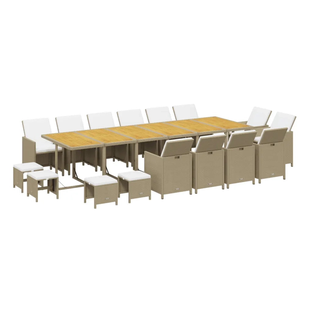 Set da Pranzo per Giardino 17pz con Cuscini in Polyrattan Beige cod mxl 36013