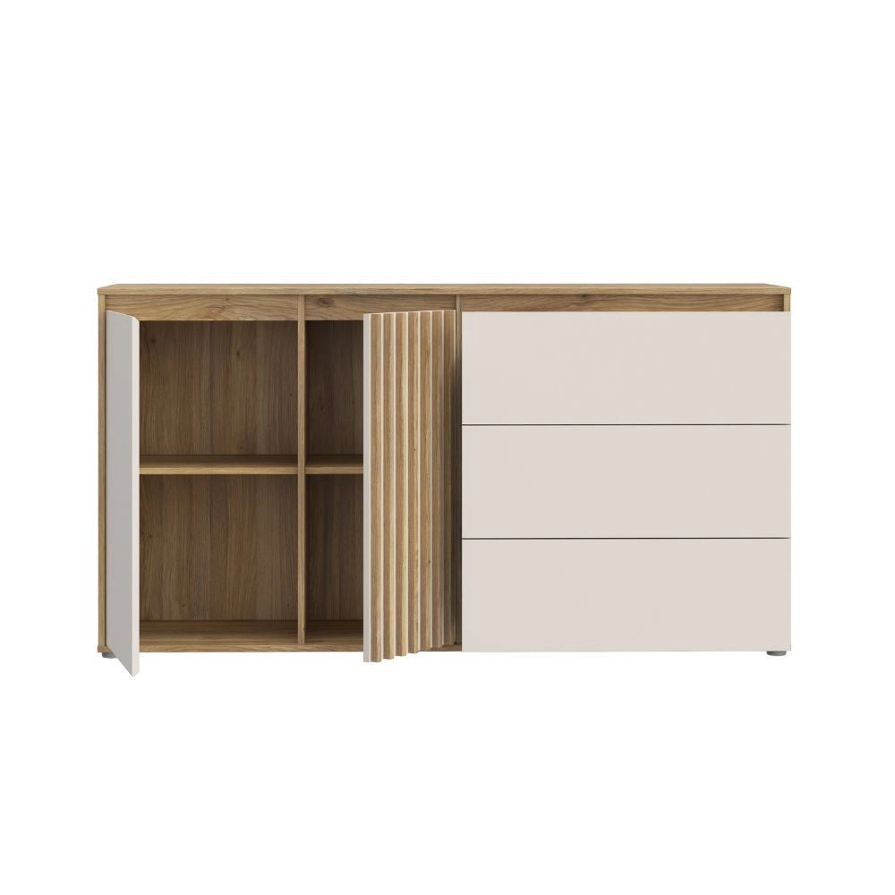 Madia Neutra Rovere e Cashmere con 3 Cassetti e Anta Cannettata