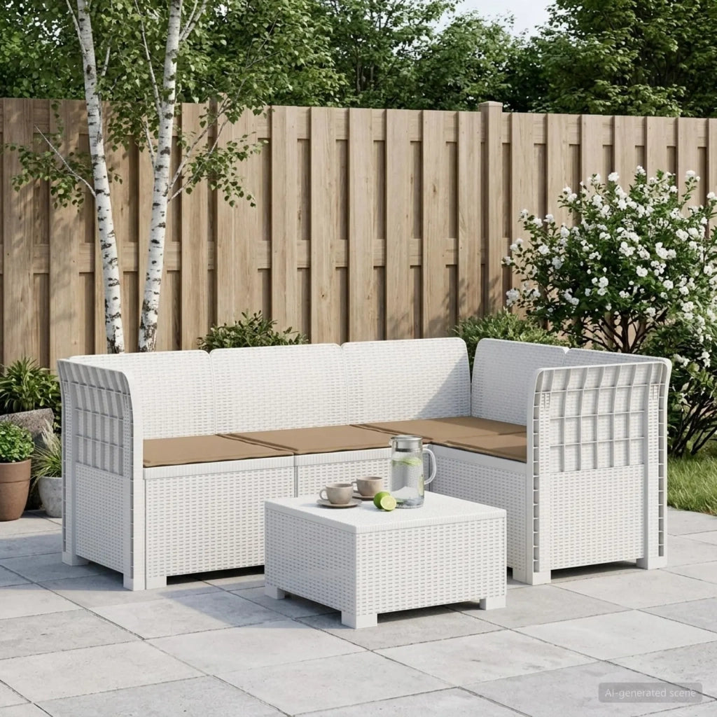 Divano da Giardino 4 Posti con Cuscini Aspetto Rattan PP Bianco 3443972