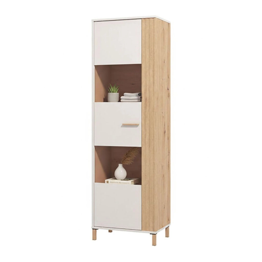 Mobile Espositore Mondaino, Vetrina 4 Ripiani, 59.5x40x192.5h cm Marrone Rovere Nodi