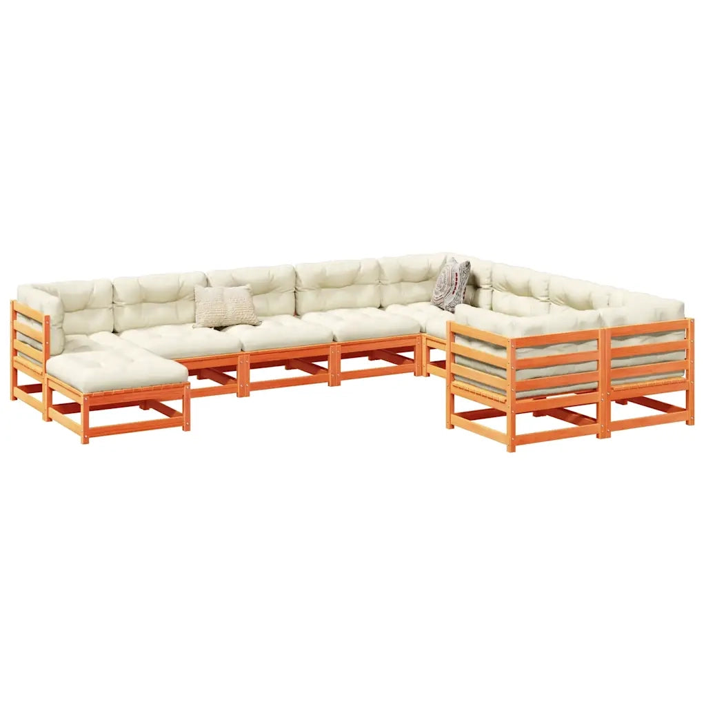 Set Divani Giardino 10pz con Cuscini Marrone Cera Massello Pino 3299641