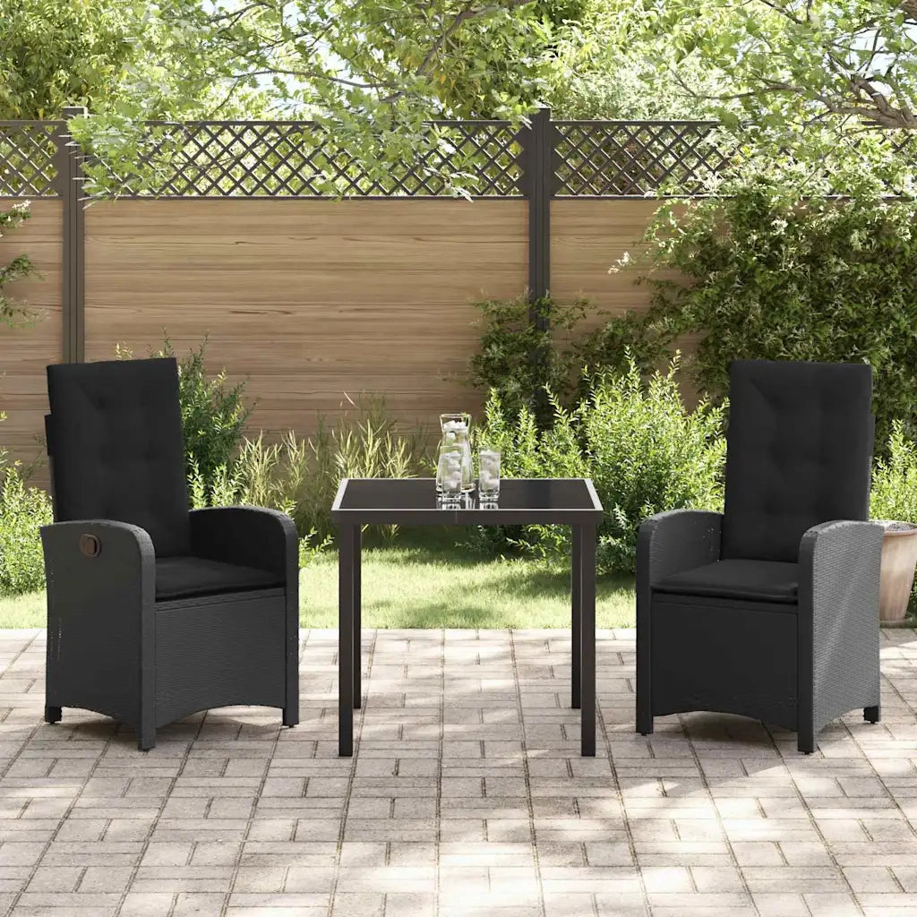 Set da Pranzo per Giardino con cuscino 3 pcs Nero polyrattan 3380260