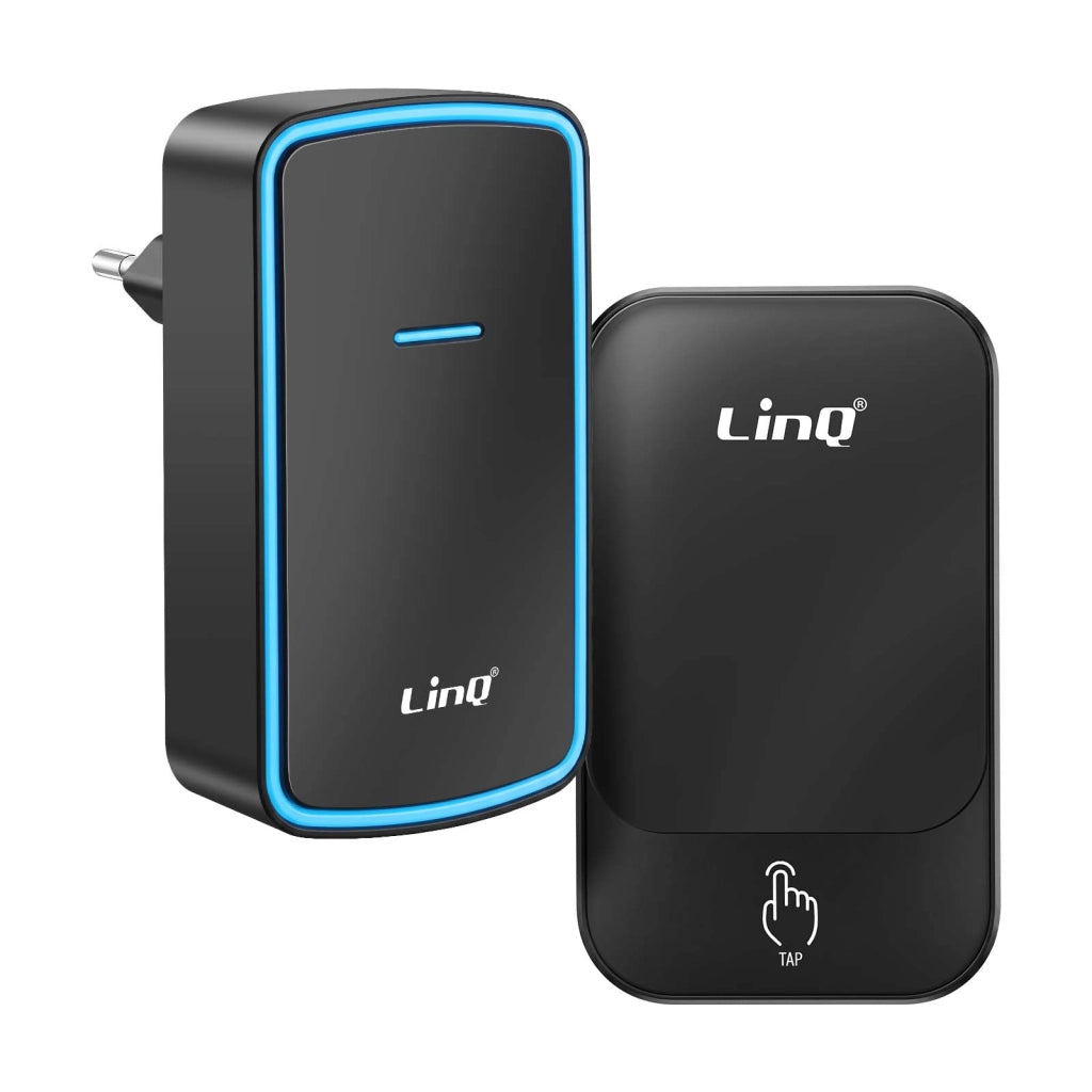 Campanello senza Fili per Casa con Suoneria alla Presa Portata 150m e LED Nero LinQ