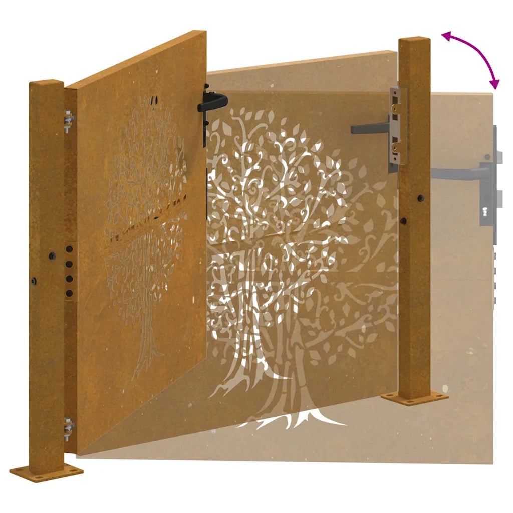 Cancello da Giardino 105x105 cm in Acciaio Corten Design Albero