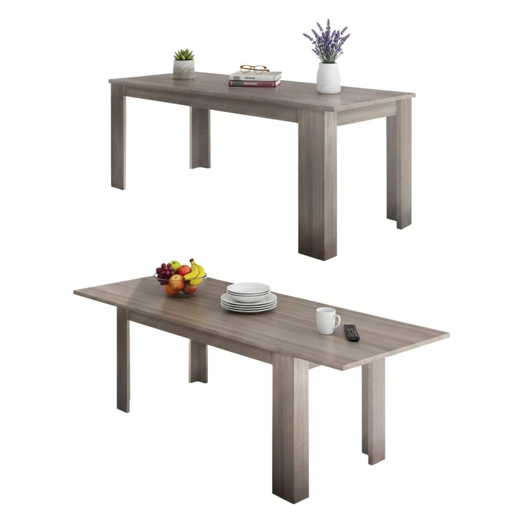 Tavolo per sala da pranzo Arizon, Made in Italy, Tavolo moderno con allunghe, Consolle allungabile, cm 140/190x90h75, Olmo perla