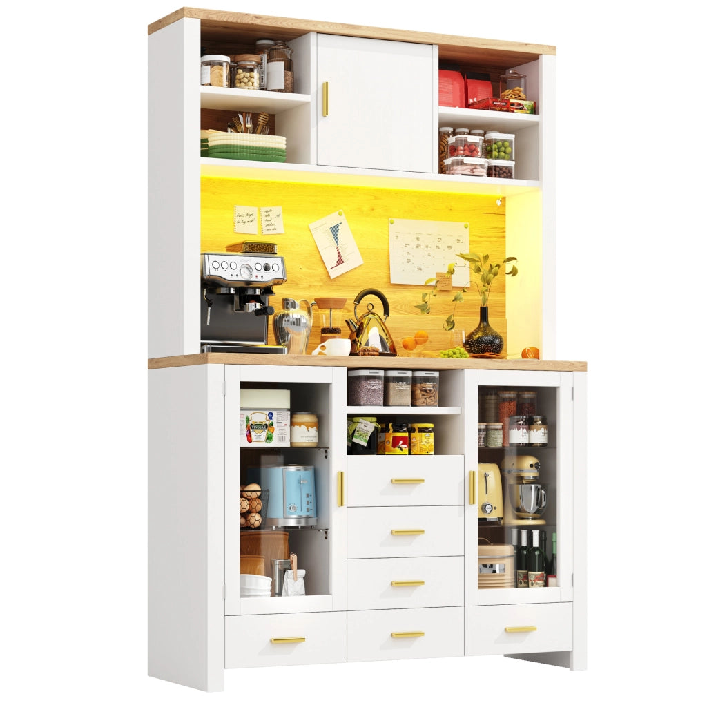 Buffet 120x40x188 cm con illuminazione LED; in MDF; bianco effetto legno