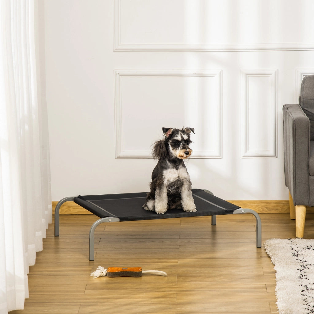 Lettino per Cani Rialzato ¨C Zephmum ¨C Nero e Argento, Metallo e Tessuto, 90x65x20