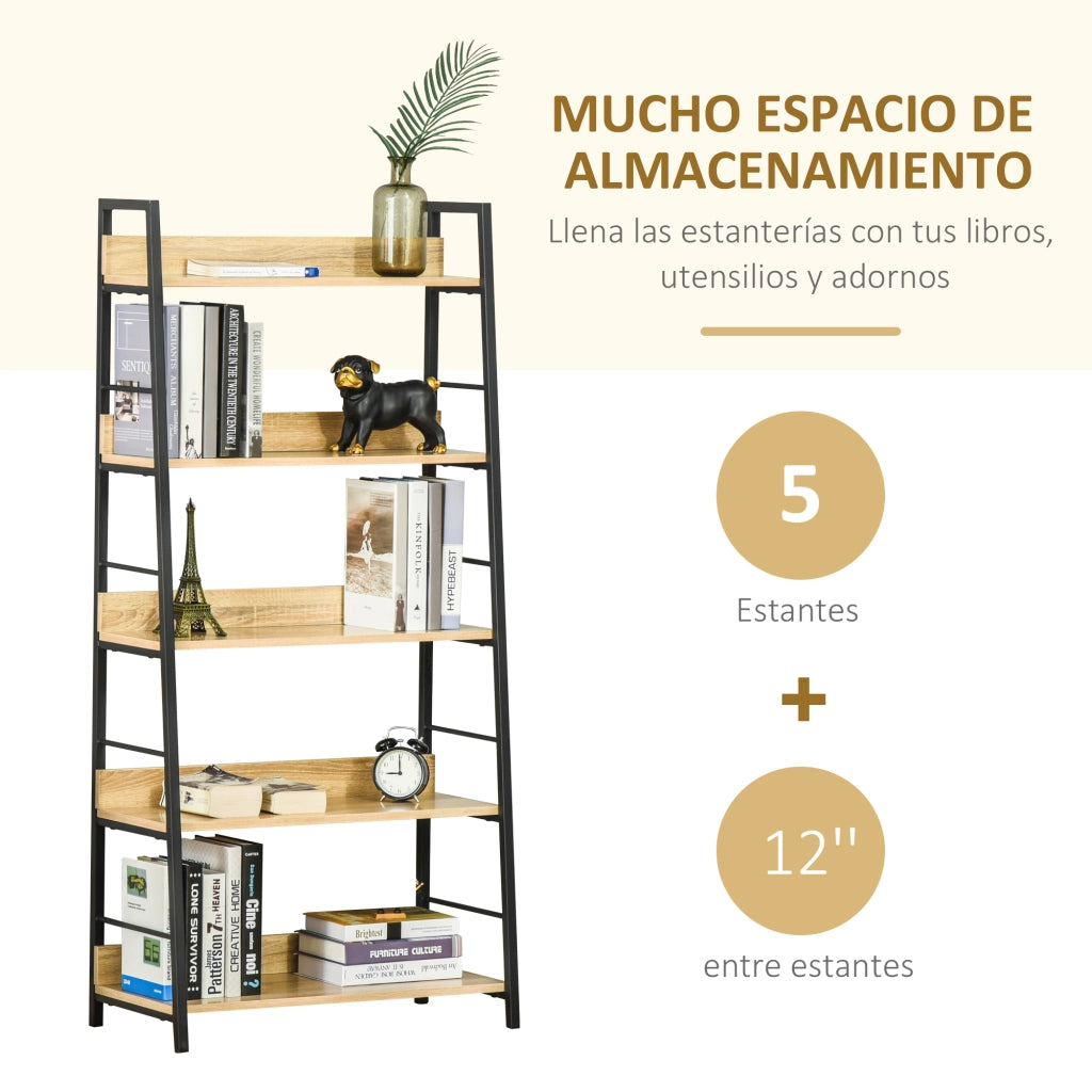 Libreria 5 Livelli con Ripiani ¨C Xylo ¨C Metallo e Legno Naturale 70x35x149,5 cm