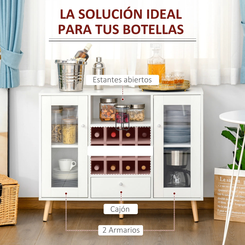 Armadio da Cucina con Ante a Vetro, Botellero e Cassetto ¨C Minimal ¨C Bianco 100x33x80 cm